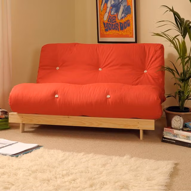 Comfy Living Red Luxury 2 Seater Fabric Futon with Solid Wood Frame, 120 x 200 cm