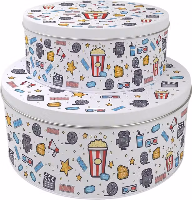 Purely Home Films and Movies Themed Round Cake Tin Set, Multicoloured