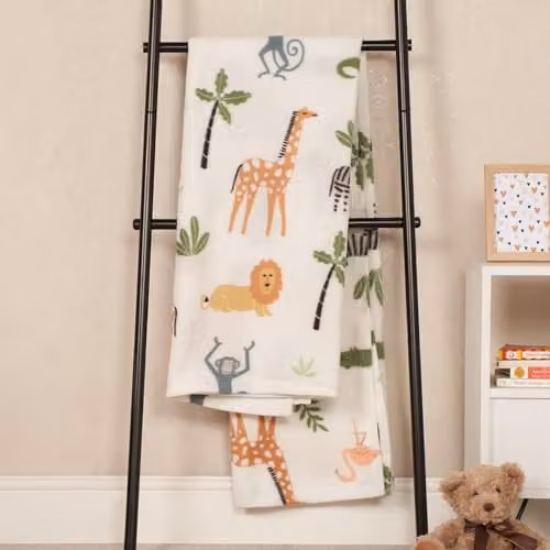 OHS Kids Safari Animal Fleece Throw Blanket, White, W/D/H: 120 x 150 cm – 2