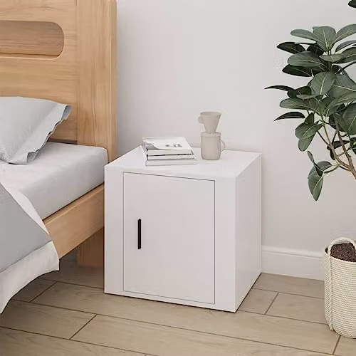 vidaXL Modern High Gloss White Bedside Cabinet W/D/H: 50 x 39 x 47 cm – 2