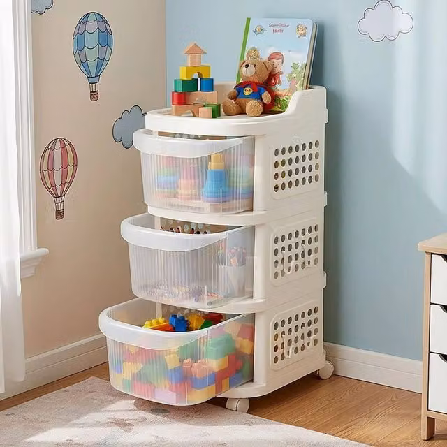 FORGEVIO 3 Drawer Plastic Storage Tower Organizer in White and Transparent, W/D/H: 67 x 38 x 0.6 cm