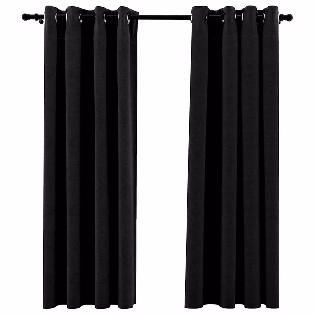 Berkfield Linen-Look Blackout Curtains, 2 Pack, Anthracite Black, W: 140 cm, H: 175 cm – 2