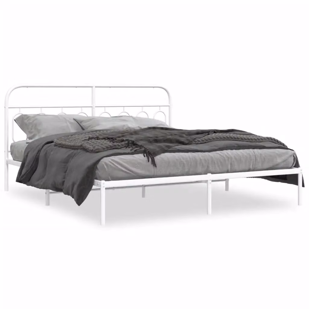 Berkfield Home Metal Bed Frame with Headboard in White, 160 x 200 cm – 2