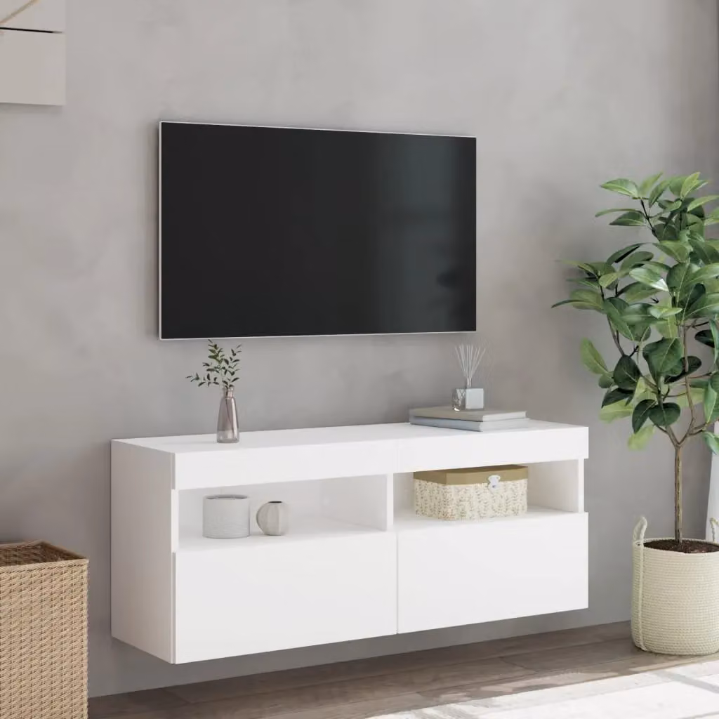 Berkfield Home Modern White Wall Mounted TV Cabinet with Integrated LED Lighting, W/D/H: 100 x 40 x 40 cm – 3