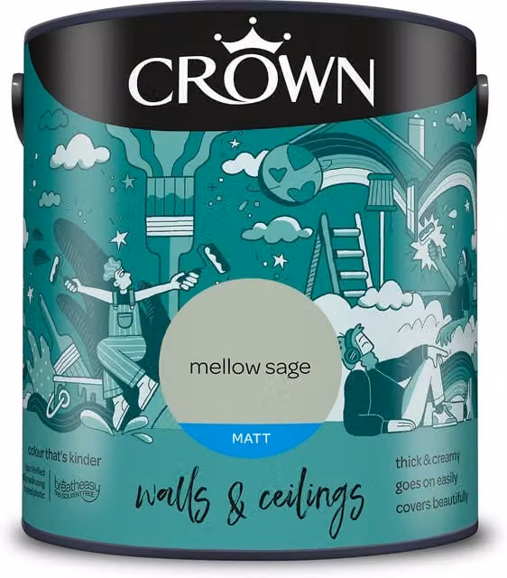 Crown Matt Emulsion Wall and Ceiling Paint in Mellow Sage Green