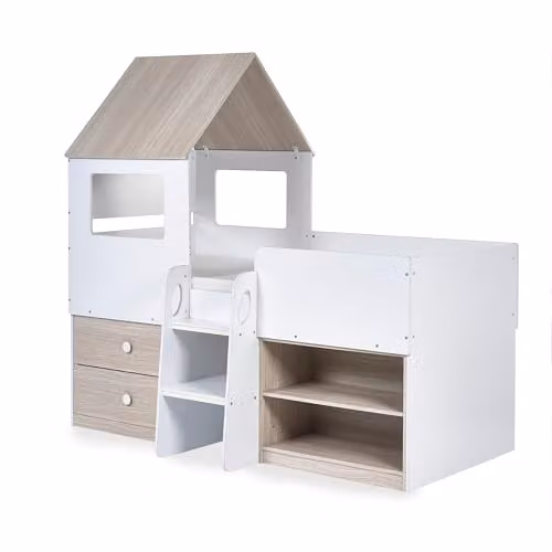 Julian Bowen Orpheus Mid Sleeper Bed Frame in White and Oak with Stairs and Drawers, W/D/H: 196.5 x 90 x 120 cm – 2