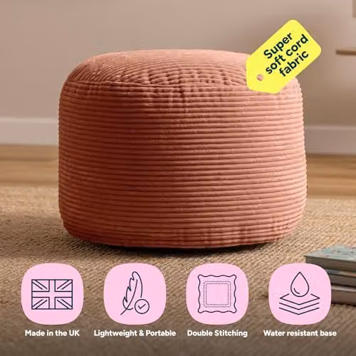 icon Milano Corduroy Bean Bag Footstool in Pink, Cylindrical Design with Filling Included – 2