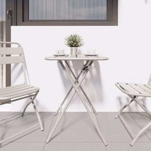Berkfield Home Modern Folding Garden Table in Beige Steel, W/D/H: 55 x 55 x 73 cm