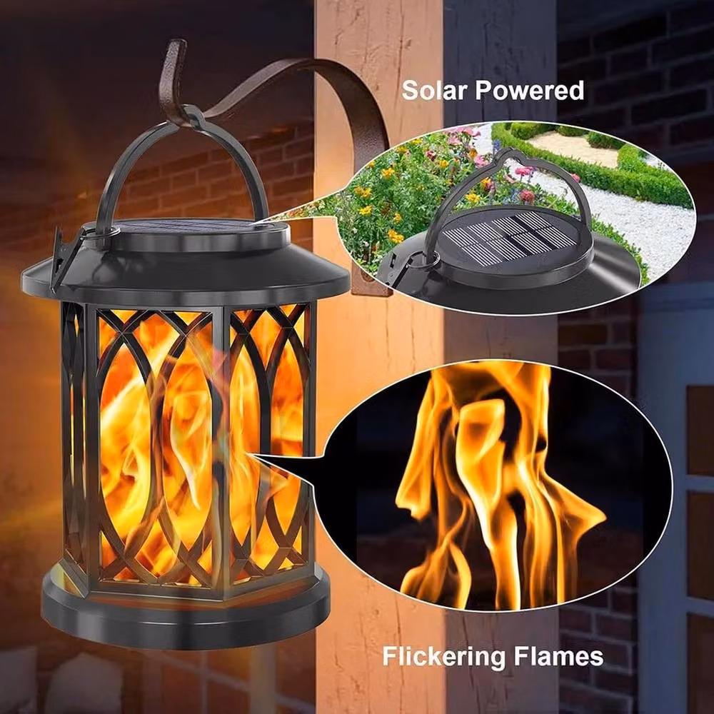 SPETLEK LED Flickering Flame Solar Hanging Light Lantern, Black – 5