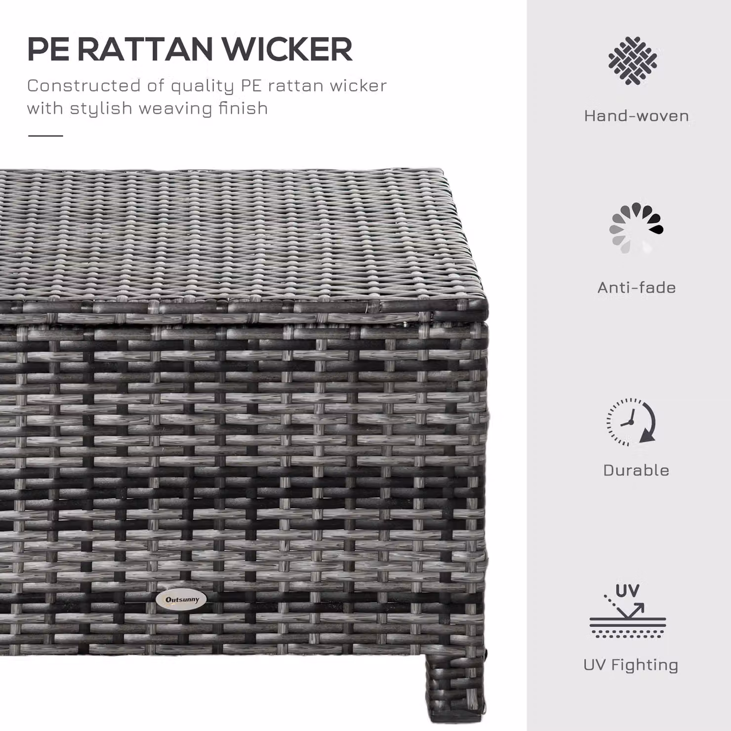 Outsunny Grey Rattan Wicker Ottoman Footstool with Padded Seat Cushion – 3
