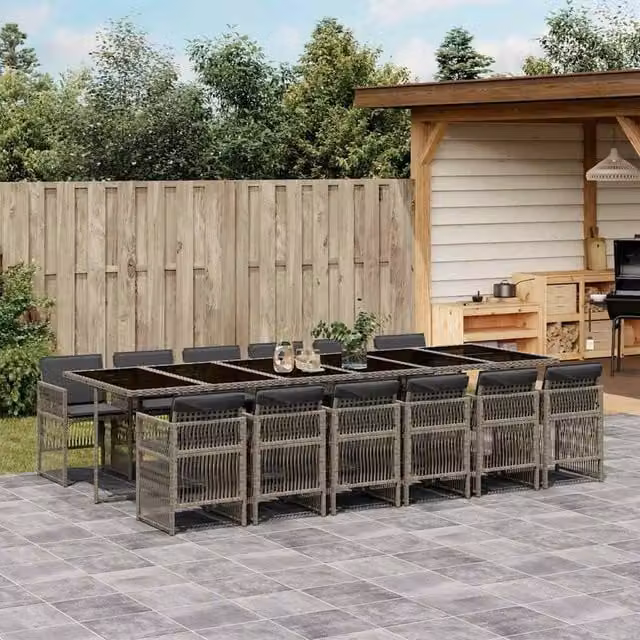 Berkfield Modern Polyrattan Garden Dining Set in Grey and Black with Glass Top – 1