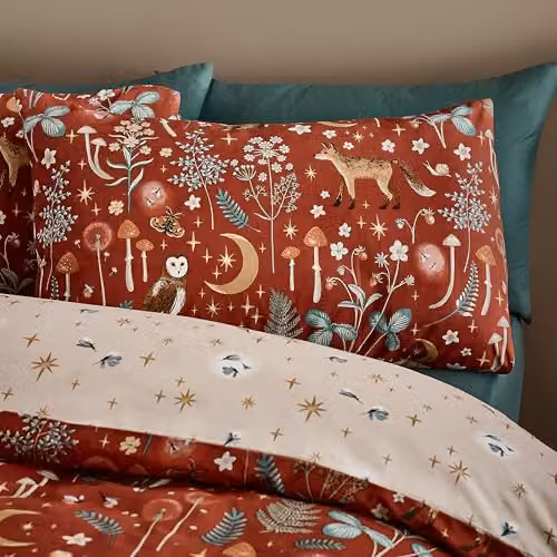 Catherine Lansfield Enchanted Twilight Animals Reversible Duvet Cover and Pillowcase Set, Orange, W/D/H: 200 x 200 cm – 3