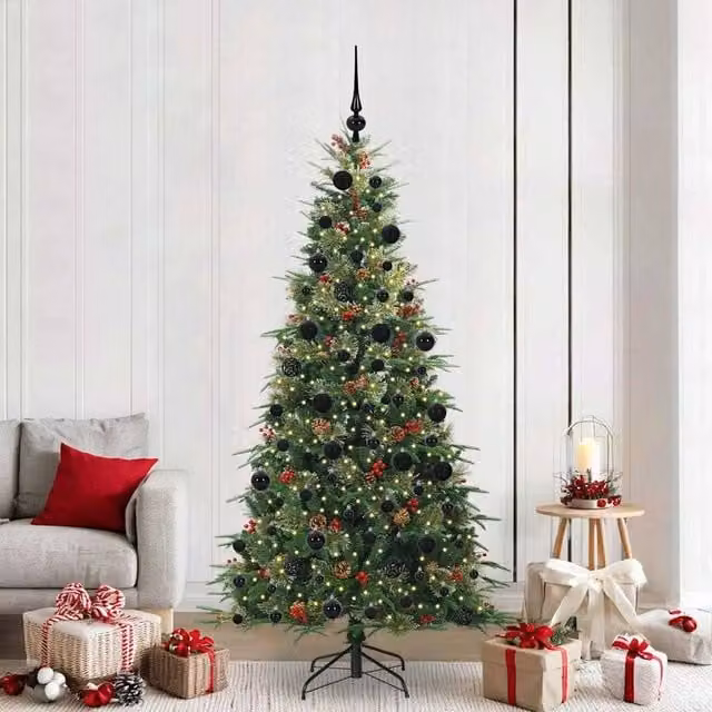 Berkfield Home Artificial Hinged Christmas Tree in Green, Height: 210 cm