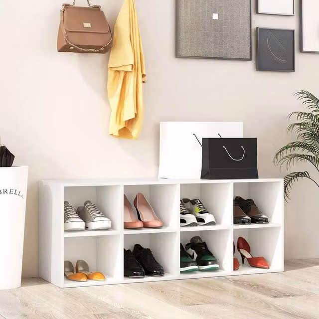 KORVIXA Modern 8-Grid 2-in-1 Shoe Bench and Entryway Storage Cabinet, White, W/D/H: 100 x 100 x 100 cm – 1