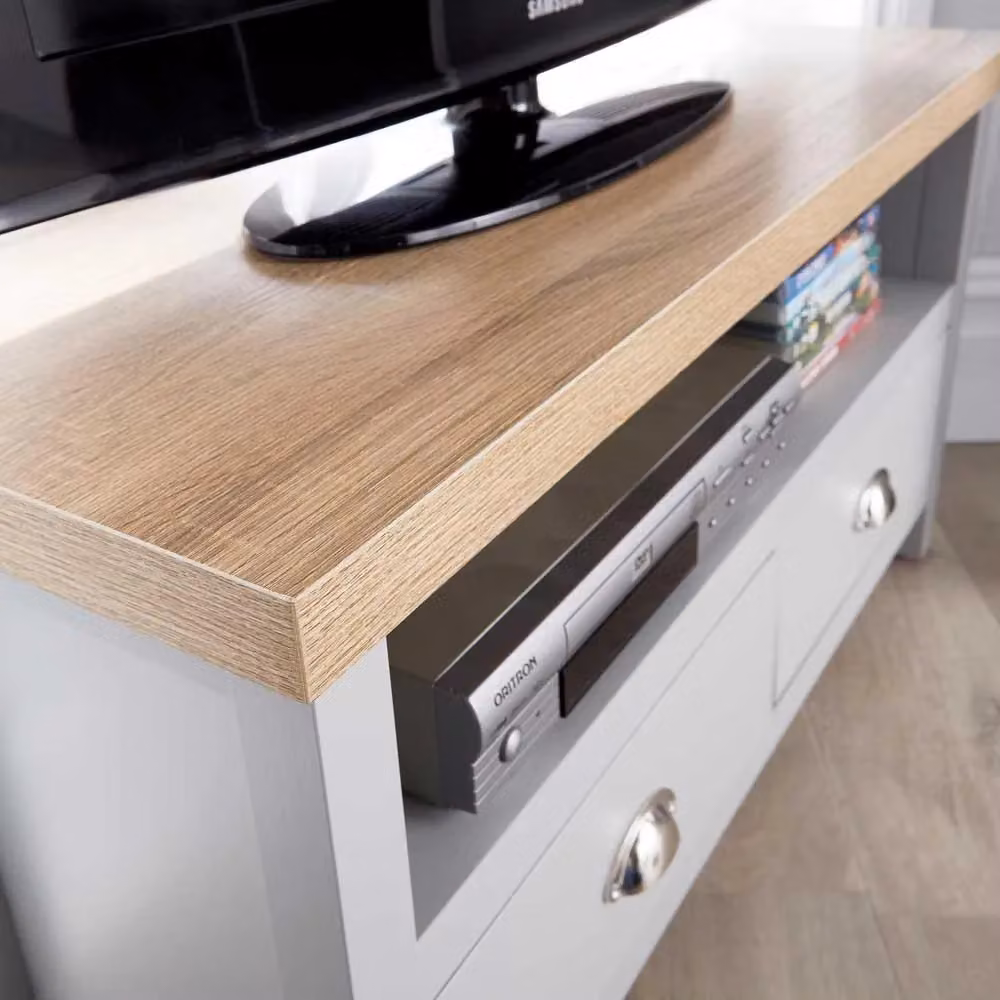 Home Source Oak Two Tone Corner TV Stand with One Drawer in Grey – 3