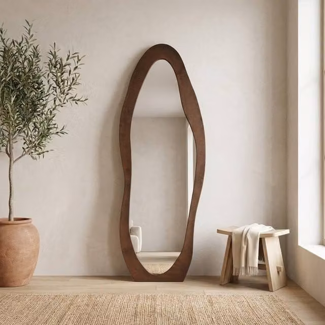Garden Greatness Osmose Brown Waved Velvet Full Length Freestanding Mirror W/D/H: 60 x 60 x 160 cm