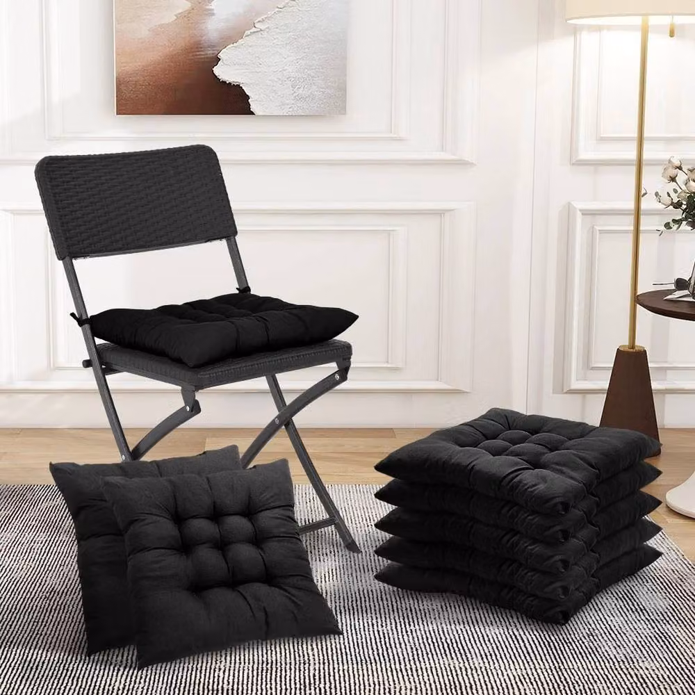 NESTLUNE 4 Pack Tie-On Rectangular Seat Cushions for Indoor and Outdoor Dining in Black, W: 100 cm, L: 190 cm – 4