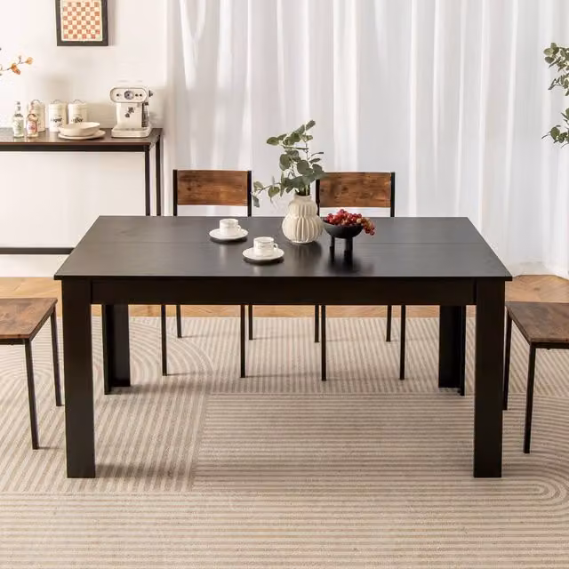 Costway Modern Rectangular Extendable Dining Table in Black, Seats 8 Adults – 1