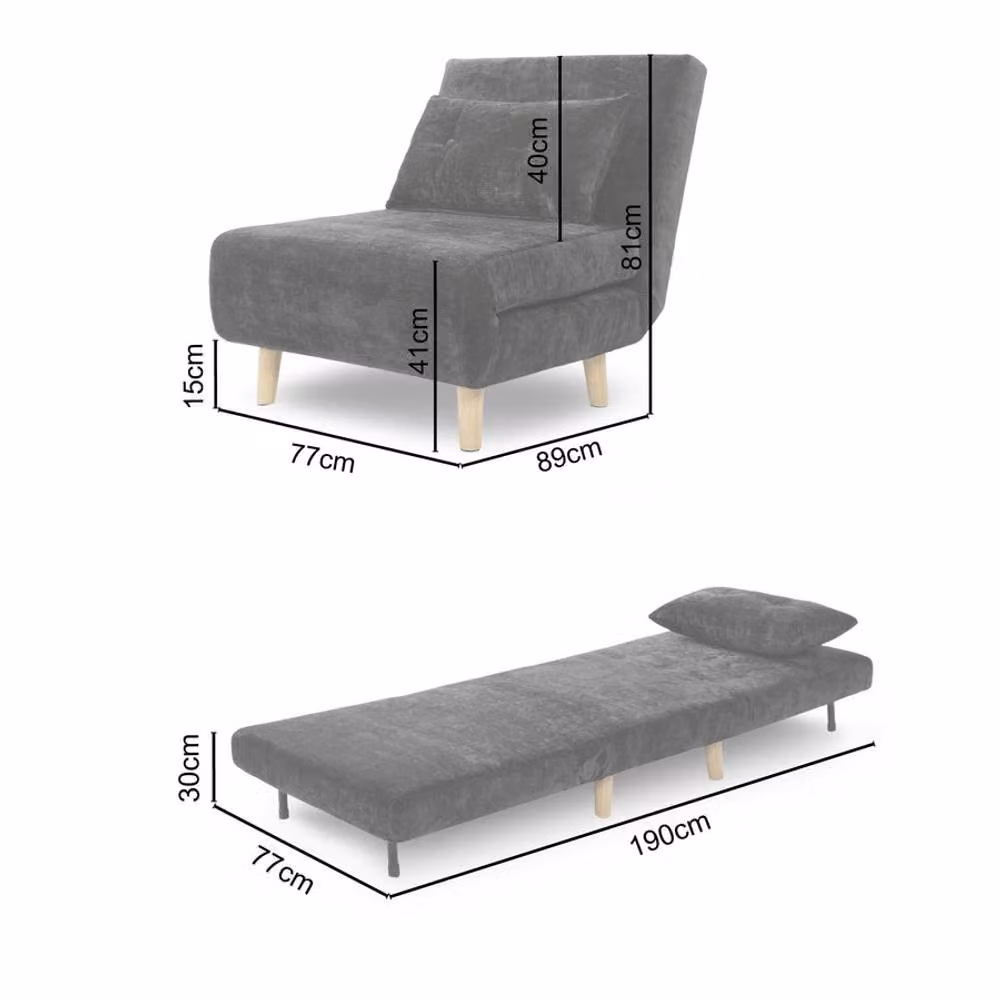 Home Garden Direct Aurora Single Sofa Bed Chair in Dark Grey Premium Fabric – 5