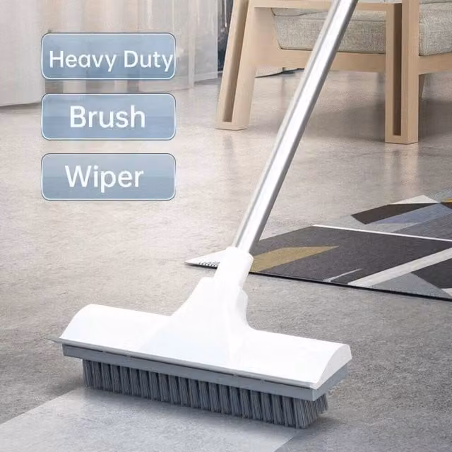 NESTLUNE 2 in 1 Floor Scrub Brush with Scraper and Telescopic Stainless Steel Handle, White, W: 15 cm, H: 122 cm – 1
