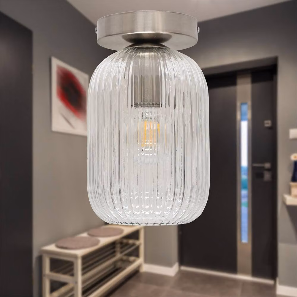 First Choice Lighting Batley Modern Ceiling Light Fitting with Transparent Ribbed Glass and Silver Metal Finish – 2