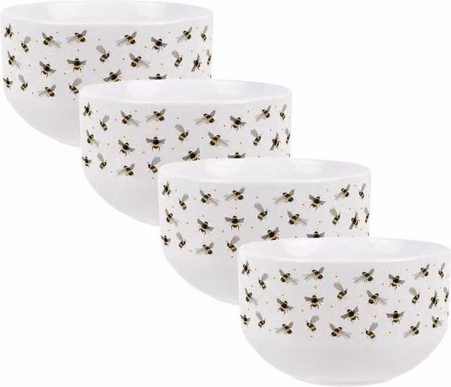 Purely Home Watercolour Bees Ceramic Cereal Bowl in Yellow and White