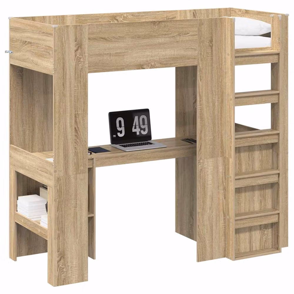 Berkfield Home Loft Bed Frame with Desk in Sonoma Oak and Brown, W/D/H: 190 x 75 x 1 cm – 2