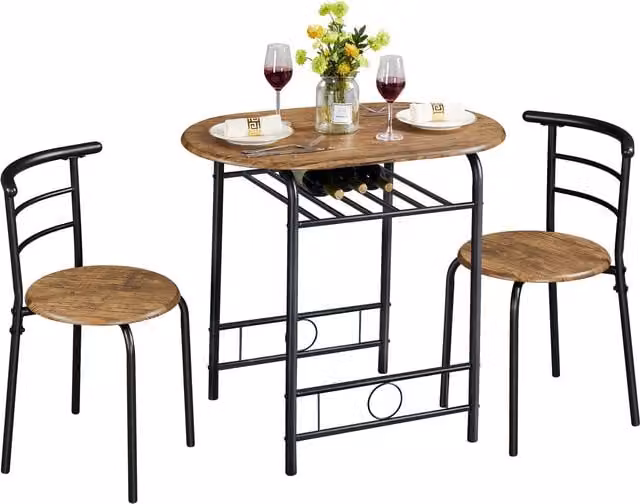 Yaheetech Round Dining Table and Chairs Set with Storage Rack, Brown, Diameter: 80 cm