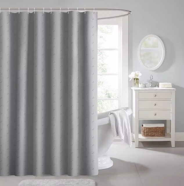 Velosso Dots Grey Polyester Shower Curtain with Ring Top, W: 180 cm, H: 180 cm