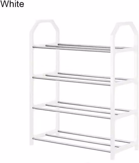 FLAVORA White 4 Tier Shoe Rack Storage Organiser, W: 50 cm, D: 50 cm, H: 50 cm