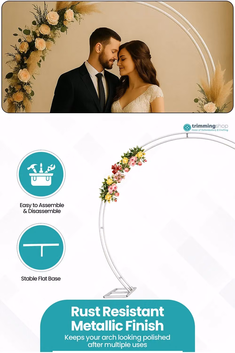 Neel Blue Dual Circle Arch Metal Party Background Decoration and Garden Arbor, White, H 2.6 m x W 2.2 m – 2