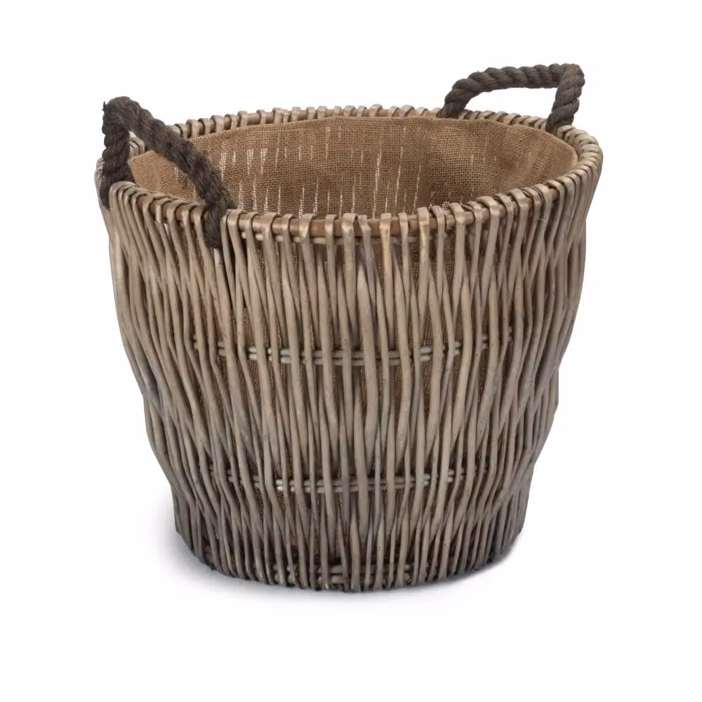 Red Hamper Small Round Grey and Brown Wicker Log Basket – 2