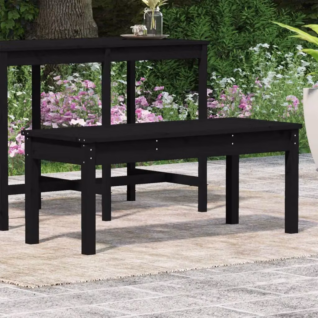 Berkfield Home Rustic Black Solid Pine Garden Bench W/D/H: 109 x 44 x 45 cm – 3
