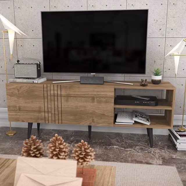Decorotika Ronas Industrial TV Stand in Walnut and Black