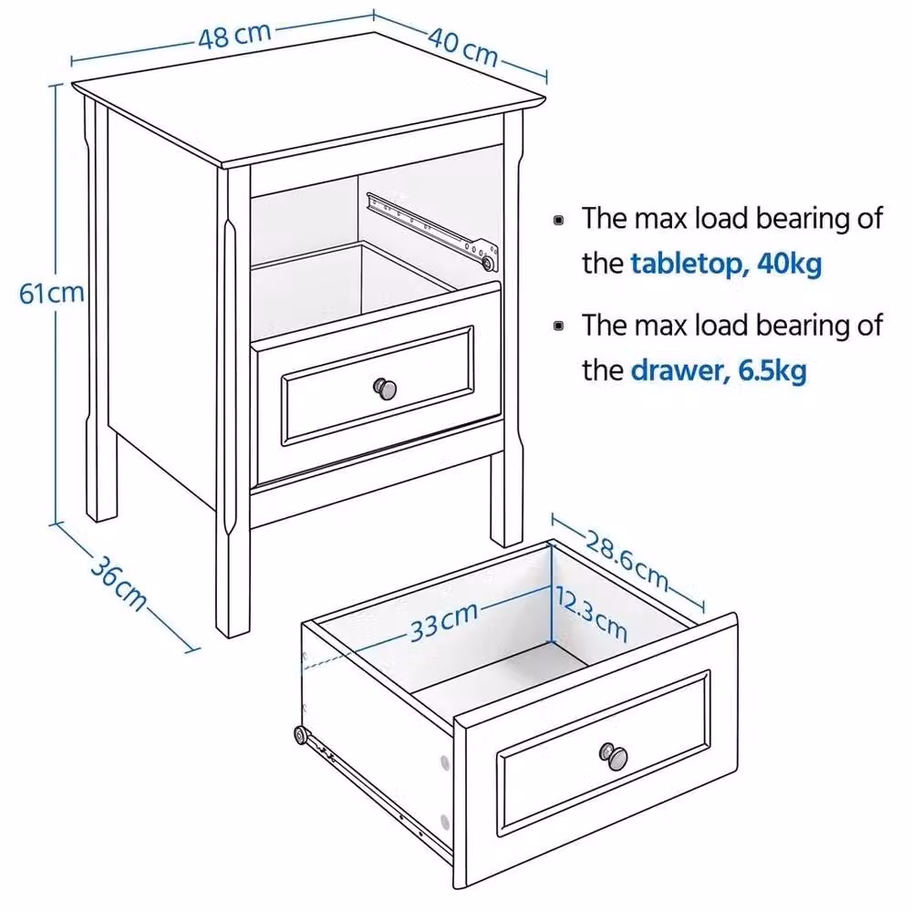 EONLION White Lacquered Pine Bedside Nightstand Table – 2