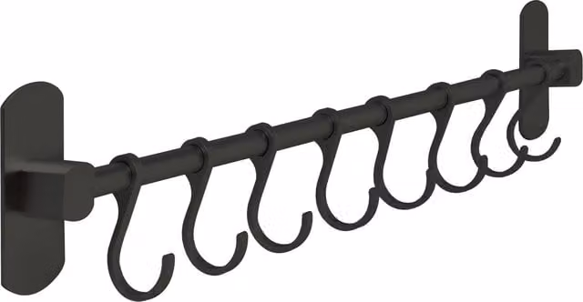 Joeji's Black Aluminium Kitchen Utensil Rack with 8 Hanging Hooks, 40 cm, Self-Adhesive Wall Mount – 1