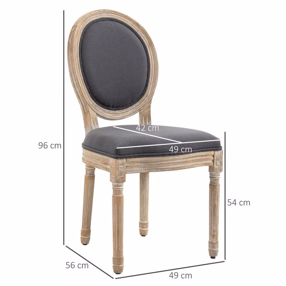 Havendro Set of 2 French-Style Dining Chairs with Grey Linen Fabric Upholstery – 2