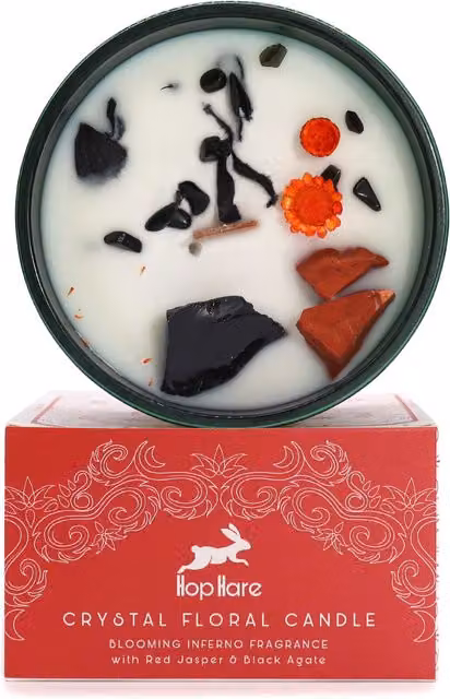 Ancient Wisdom Hop Hare Magic Candle with Flowers and Gems - The Devil - Red and Black - W: 5 cm, H: 9 cm, D: 9 cm – 6