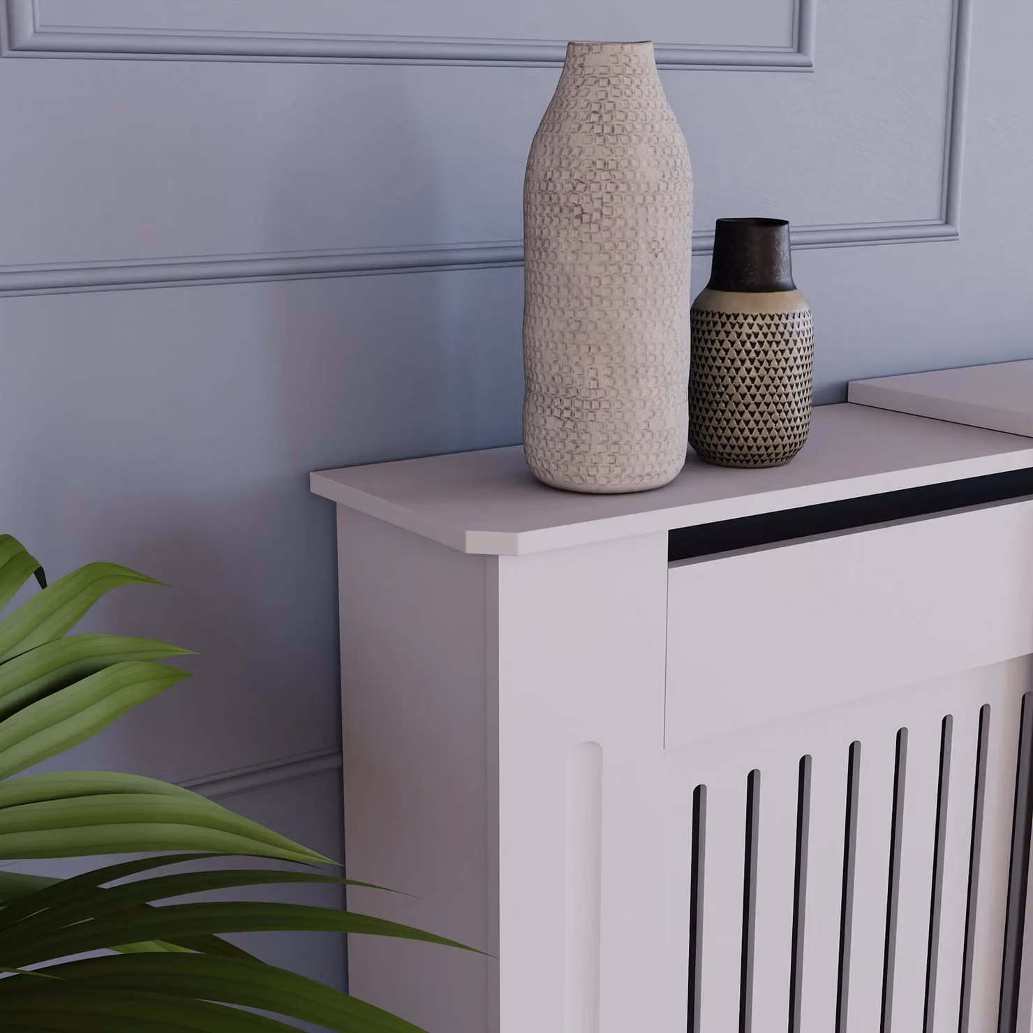Vida Designs Chelsea Adjustable Geometric MDF Radiator Cover, White, H: 204 cm, W: 140 cm, D: 20 cm – 3