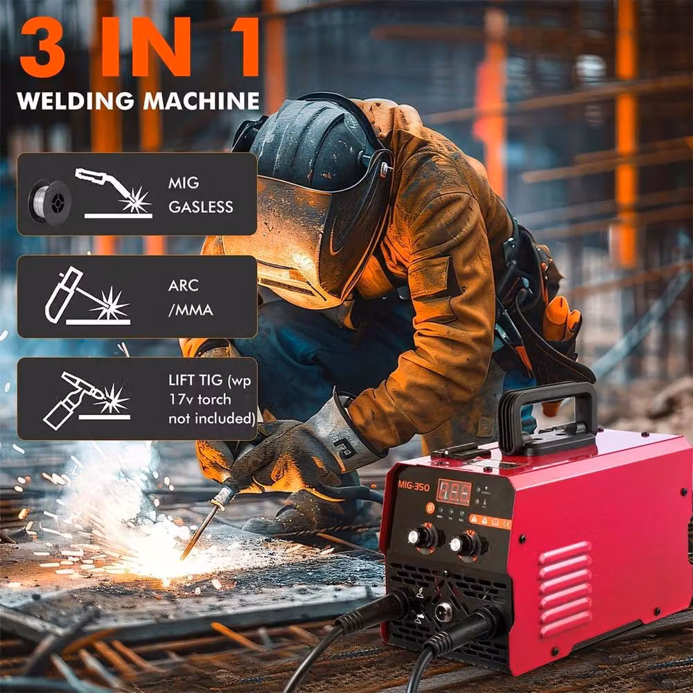 VOGREX 3-in-1 MIG Welder Inverter, 350Amp, 220V, MMA/TIG/MIG, Red – 5