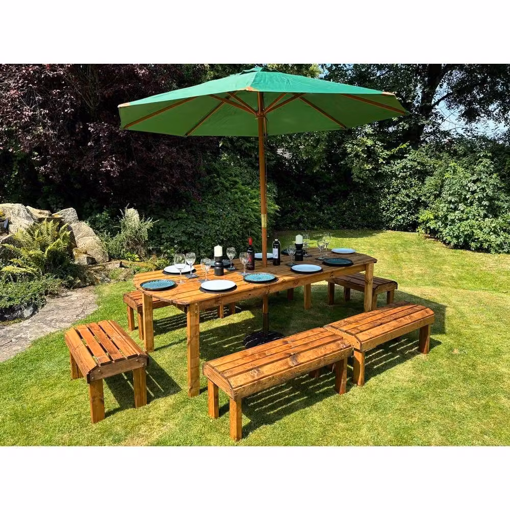 Charles Taylor Knights Ten Seater Garden Furniture Table Set in Brown and Green Wood – 2