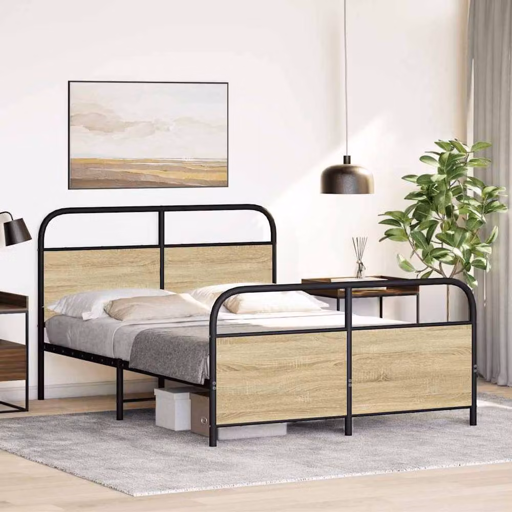 Berkfield Home Small Double Bed Frame in Sonoma Oak and Brown Engineered Wood, W/D/H: 120 x 200 cm – 2