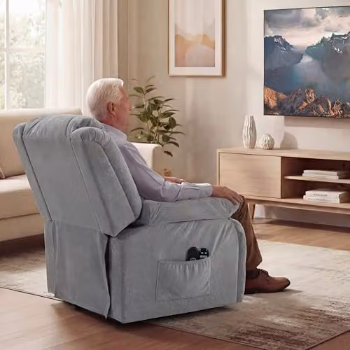 HOMCOM Grey Fabric Recliner Armchair with Motorised Lift Assist, Massage and Heat Functions – 7