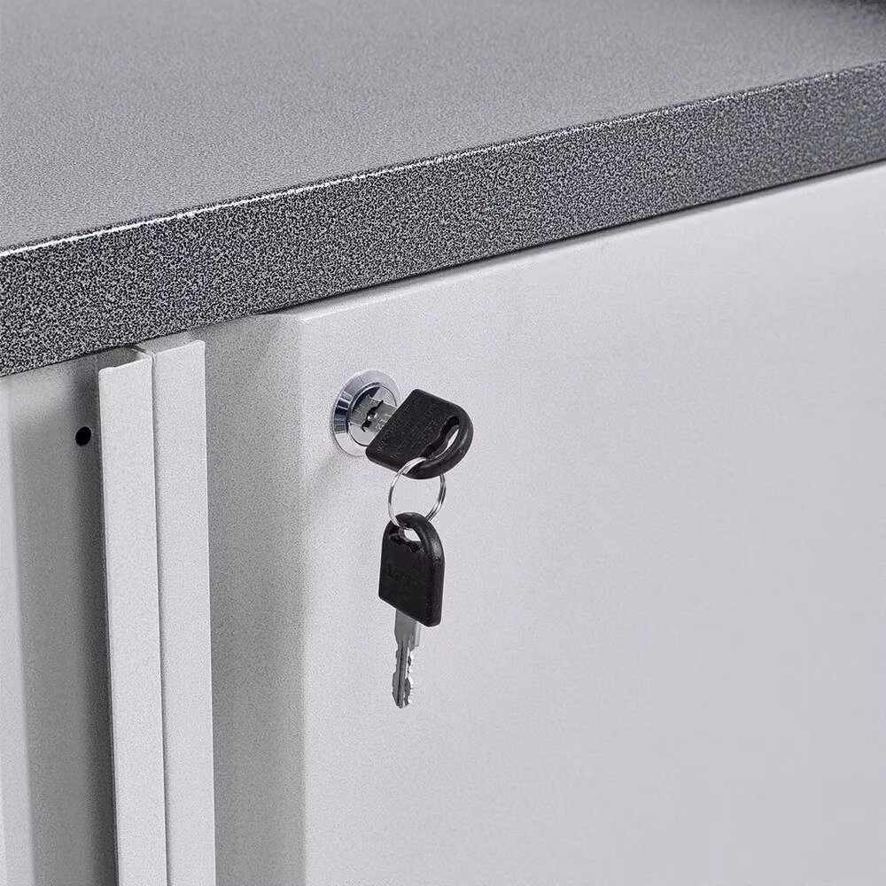 EONLION Lockable Metal Filing Cabinet with 2 Hinged Doors and Adjustable Shelves in Grey, Height: 100 cm – 4