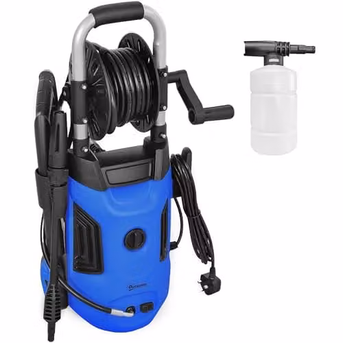 Outsunny 1800W Power Washer with 150 Bar Pressure, 6m Hose and Hose Reel, Blue