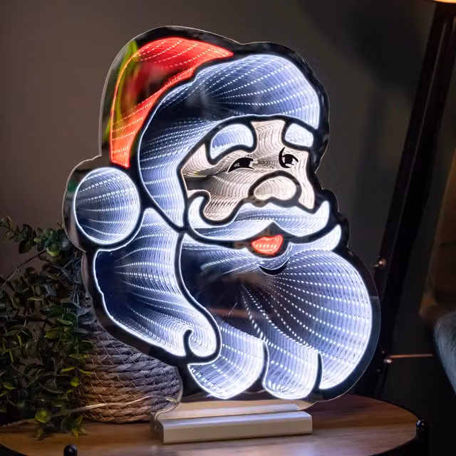 Samuel ALEXANDER 40cm Infinity Santa's Head Christmas Decoration with Red and White LEDs on a Wooden Base – 1