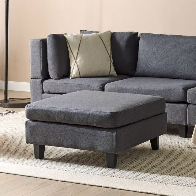 Wyld and Coco Modern Square Ottoman Footstool in Dark Grey Polyester – 1