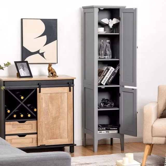 KORVIXA 5-Tier Tall Narrow Bathroom Storage Cabinet in Grey