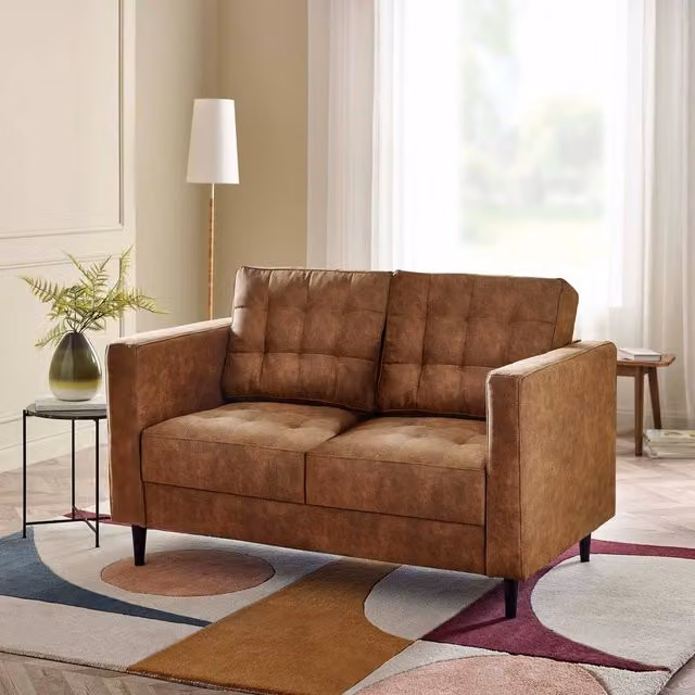FurnitureboxUK Jade 2 Seater Sofa in Brown Faux Leather with Solid Wood Frame – 1