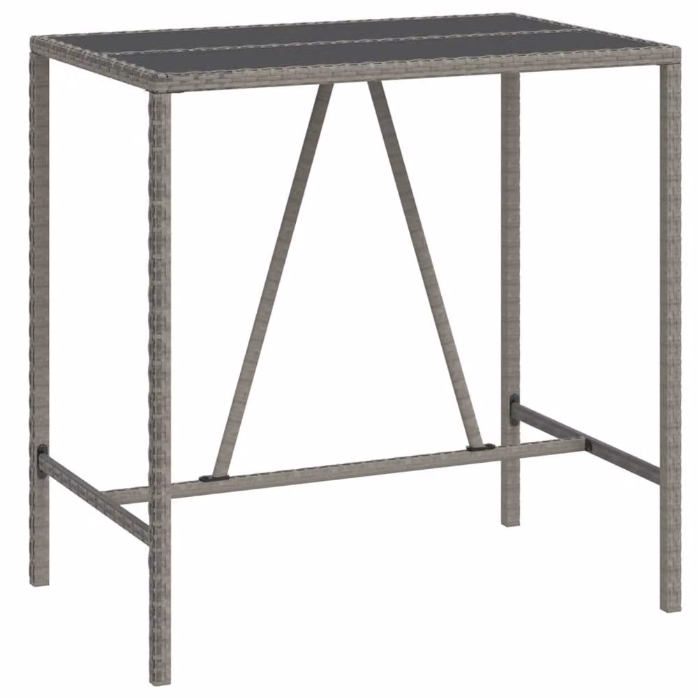 Berkfield Home Grey Poly Rattan Bar Table with Glass Top, W/D/H: 110 x 70 x 110 cm – 2